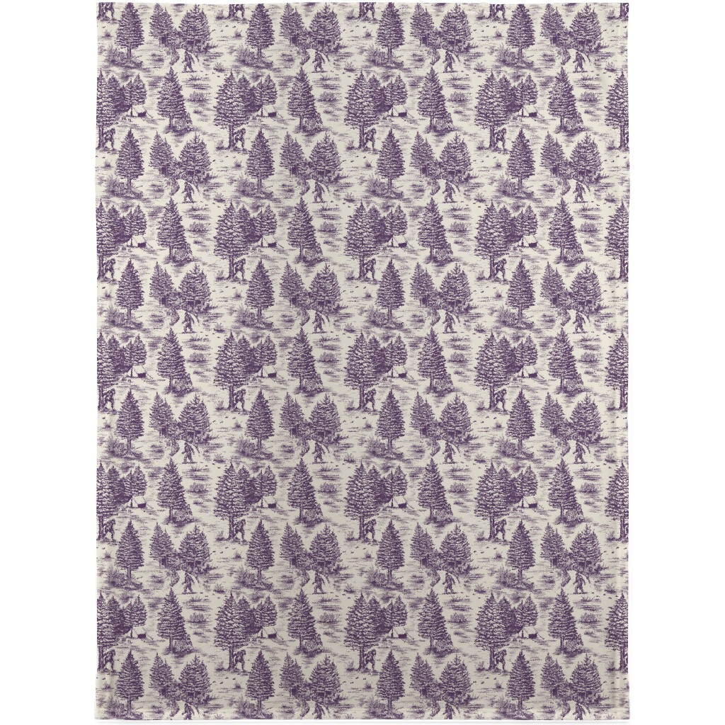 Bigfoot Sasquatch Toile De Jouy Blanket, Sherpa, 30x40, Purple