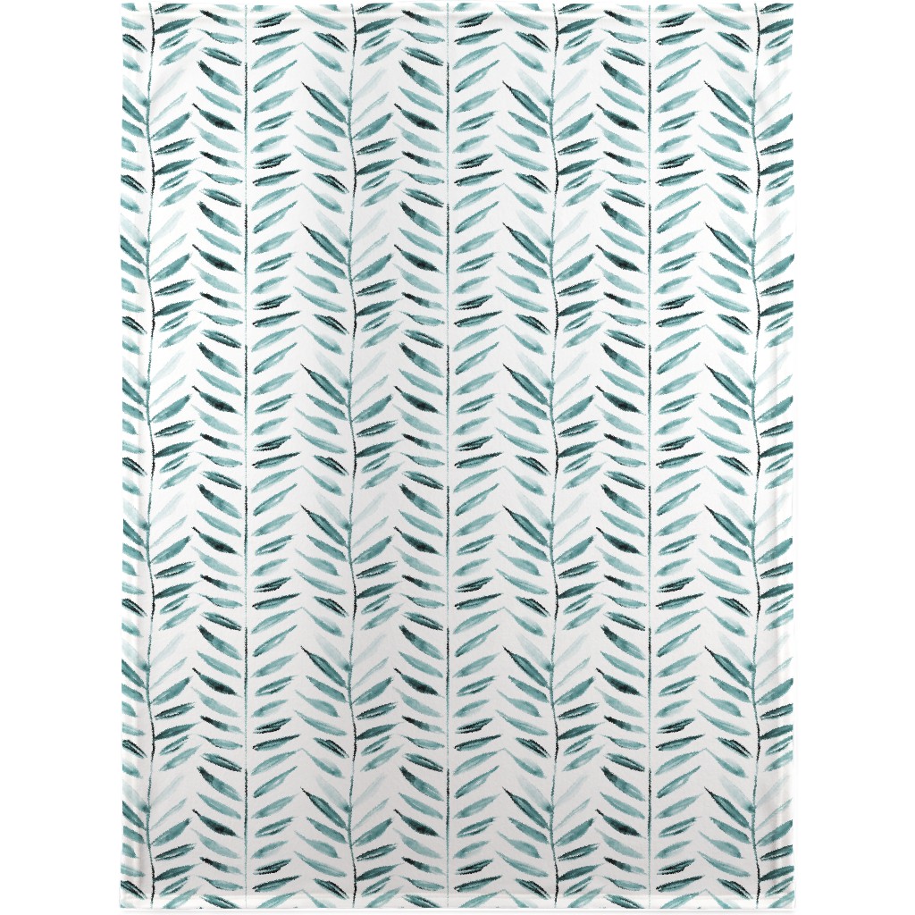 Leaves Herringbone - Watercolor Nature - Emerald Blanket, Sherpa, 30x40, Green