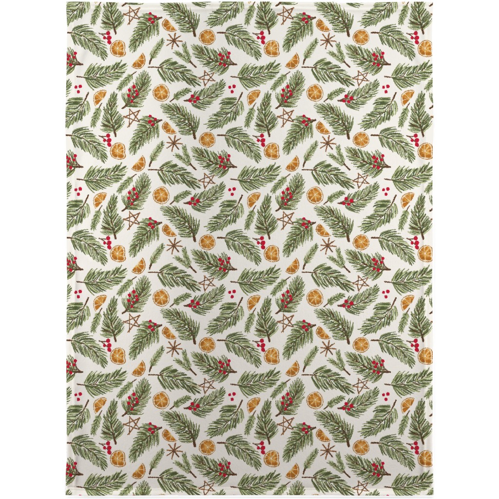 Festive Christmas Pine Sprigs Blanket, Sherpa, 30x40, Multicolor