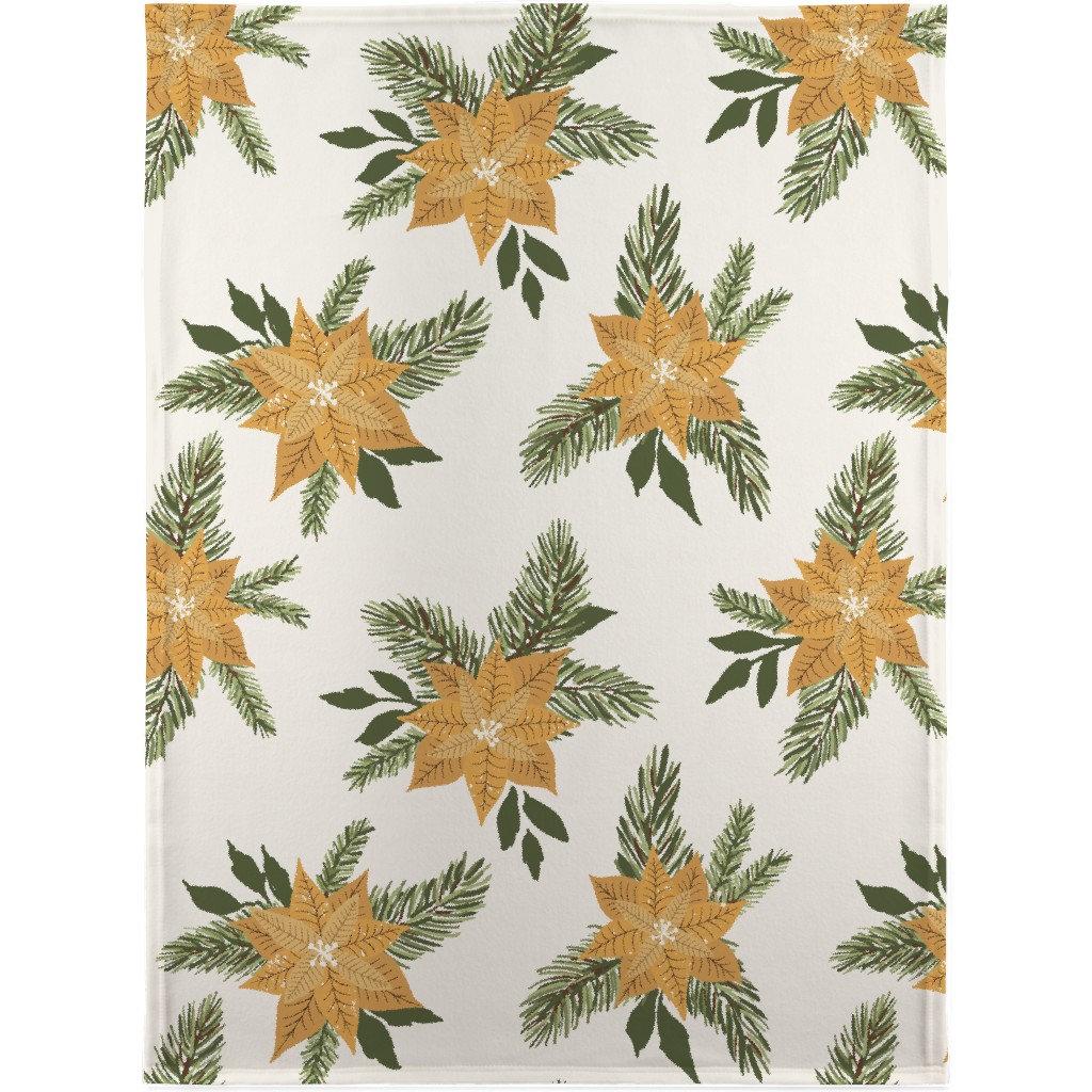 Golden Poinsettia Christmas Flowers Blanket, Sherpa, 30x40, Yellow