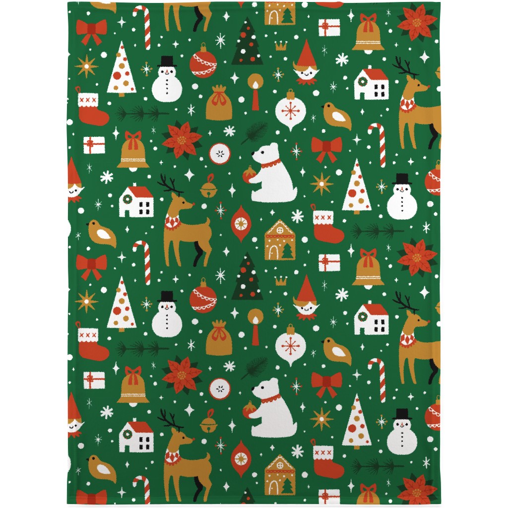 Traditional Christmas - Green Blanket, Sherpa, 30x40, Multicolor