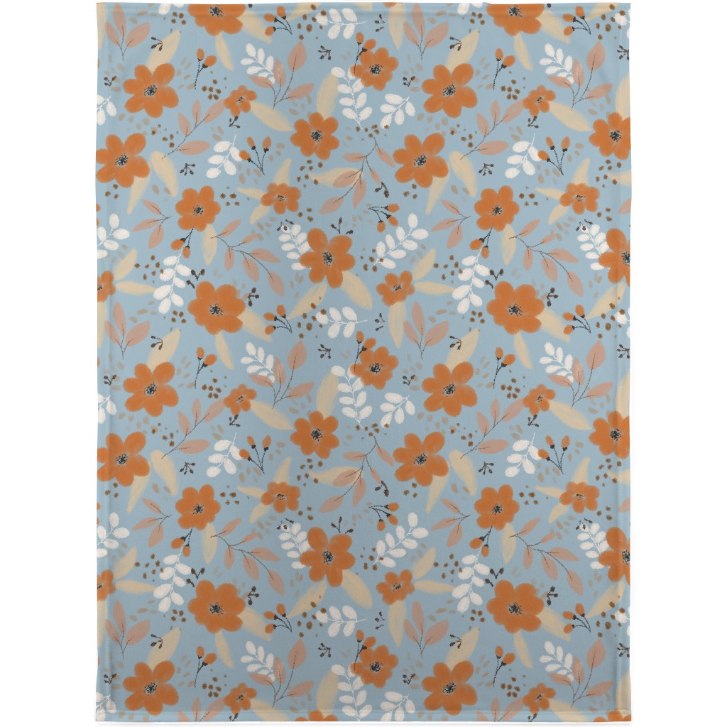 Fall Florals Blanket, Sherpa, 30x40, Blue, Cool Gray