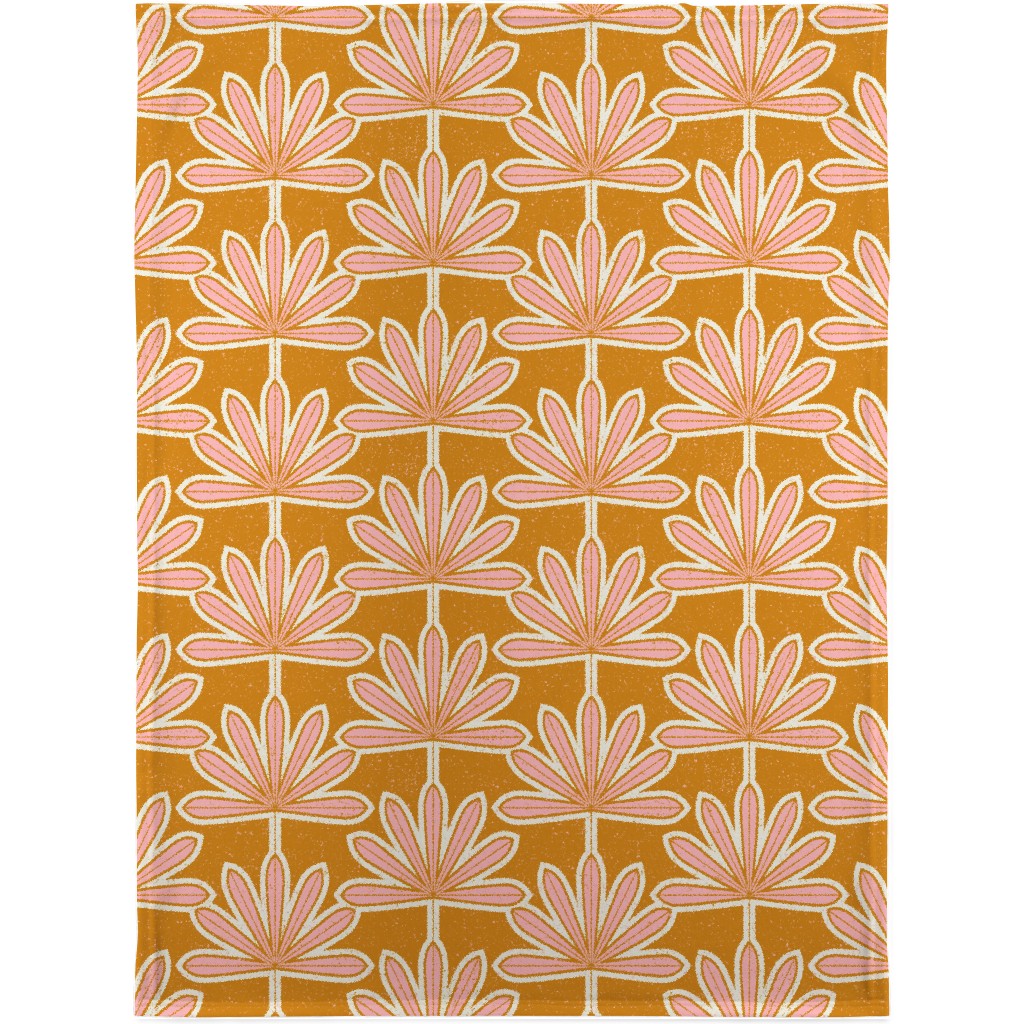 Mid Century Palm Leaf Blanket, Sherpa, 30x40, Pink, Bright Pink