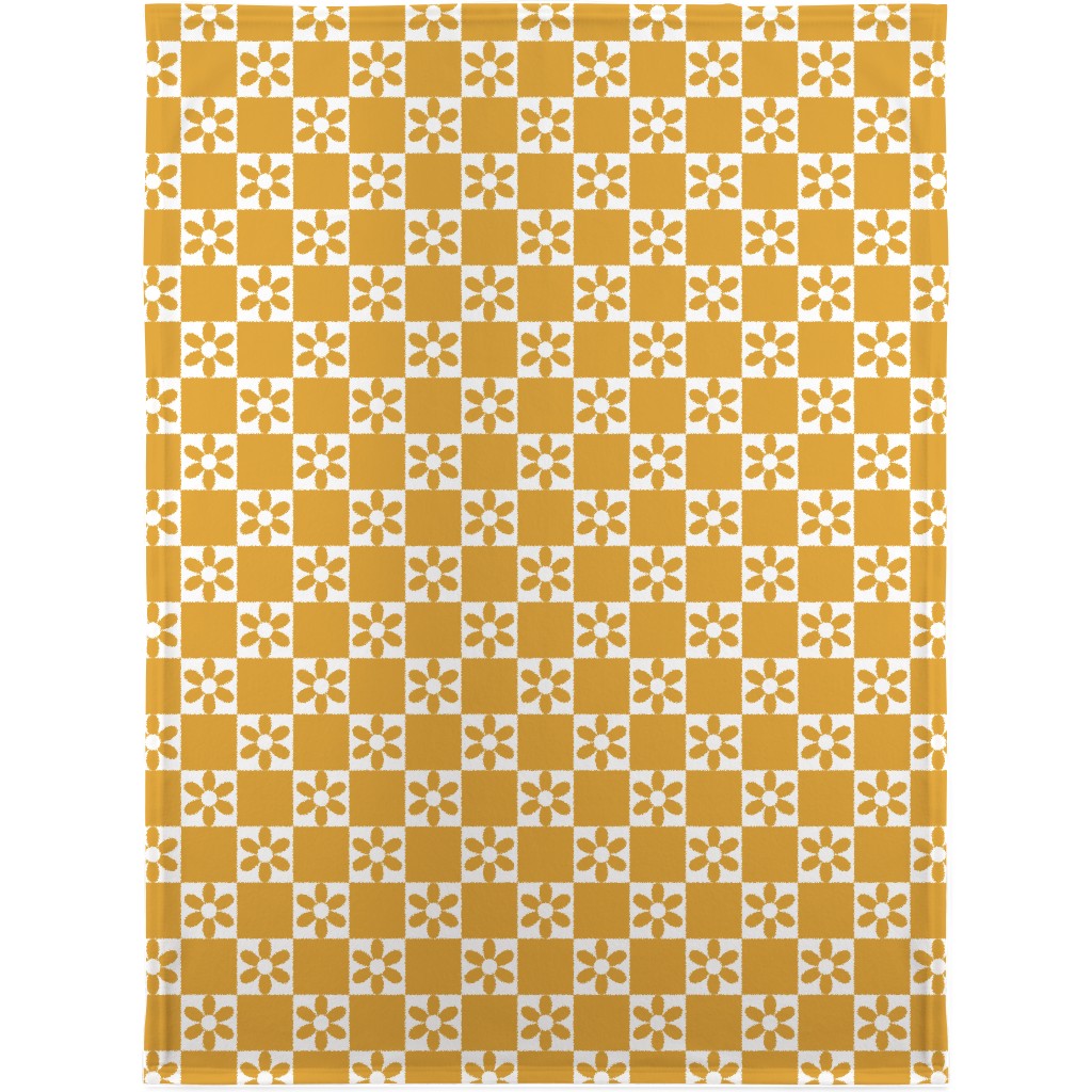 Daisy Checkerboard Blanket, Sherpa, 30x40, Yellow
