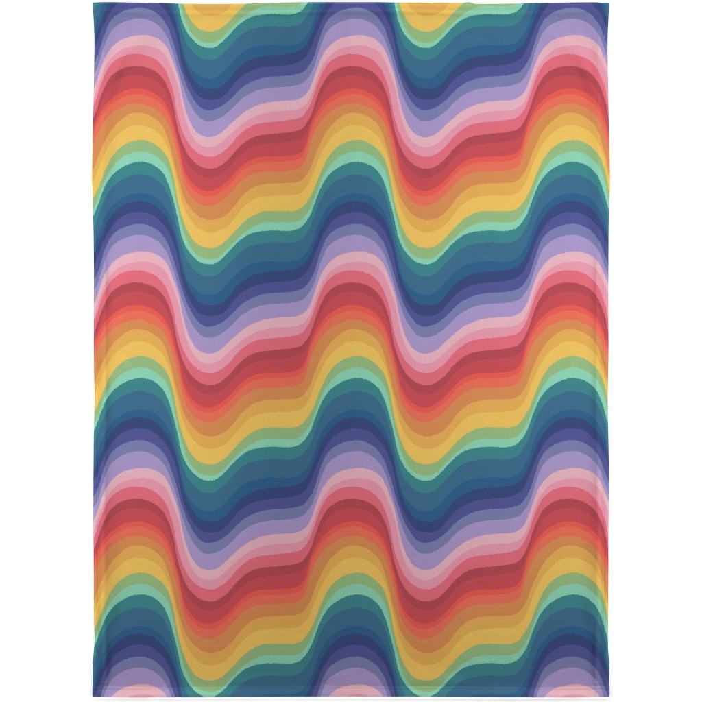 Wavy Rainbow Stripes - Multicolor Blanket, Sherpa, 30x40, Multicolor