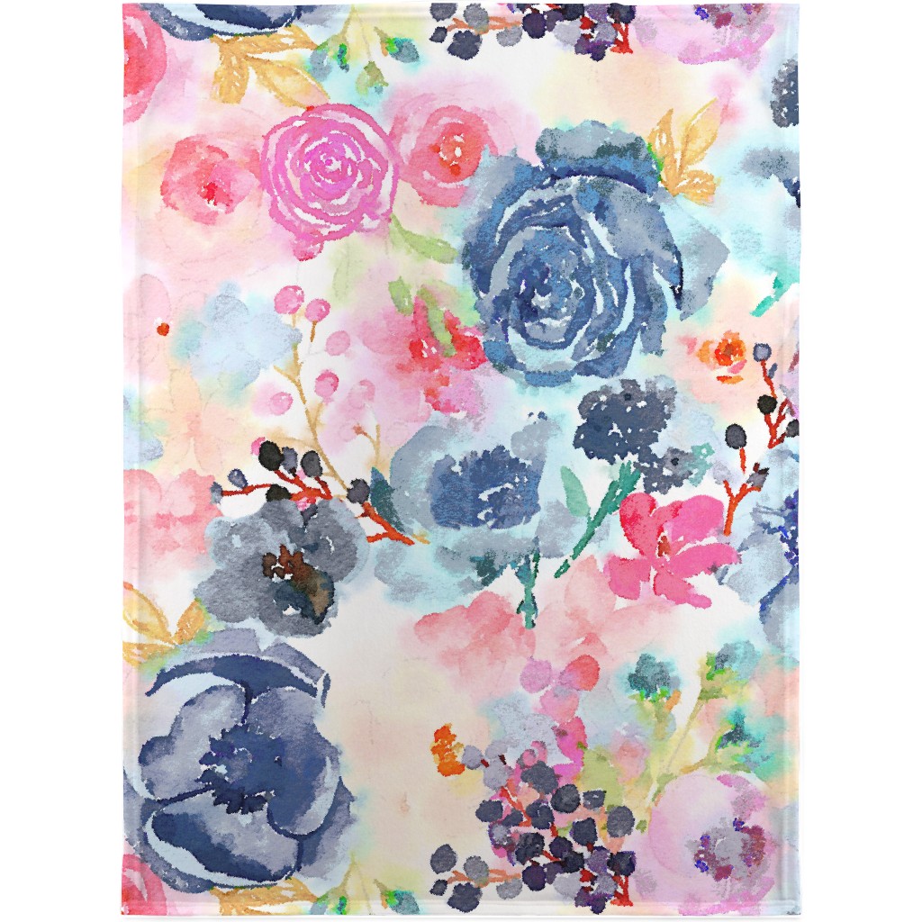 Spring Dreams - Watercolor Floral - Multi Blanket, Sherpa, 30x40, Multicolor