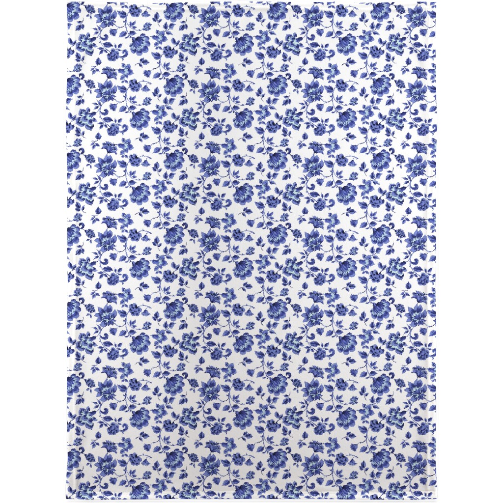 Fleurs De Provence - Blue and White Blanket, Sherpa, 30x40, Blue, True Blue
