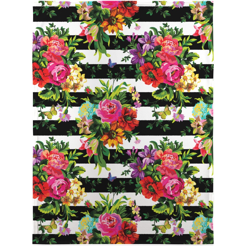 Floral Pop Stripes - Multi Blanket, Sherpa, 30x40, Multicolor