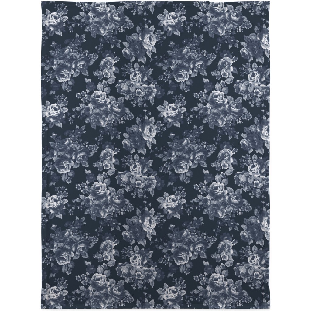 Navy Floral Blanket, Sherpa, 30x40, Blue, True Blue