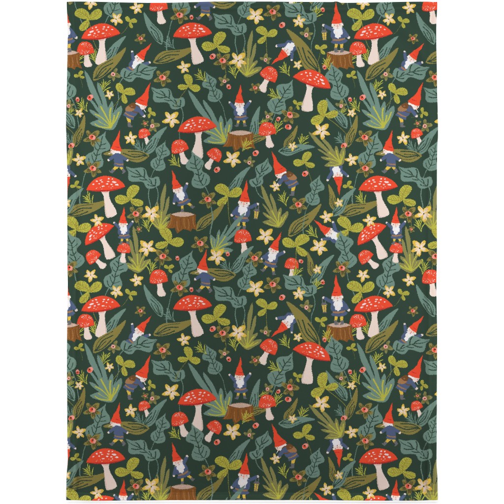 Woodland Gnomes & Mushrooms - Green Blanket, Sherpa, 30x40, Green, Classic Green