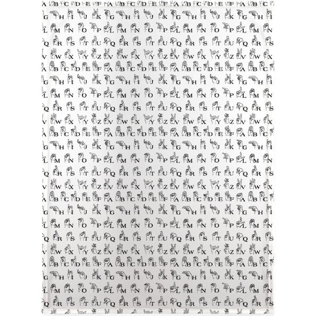 Sign Language Alphabet Blanket, Sherpa, 30x40, White