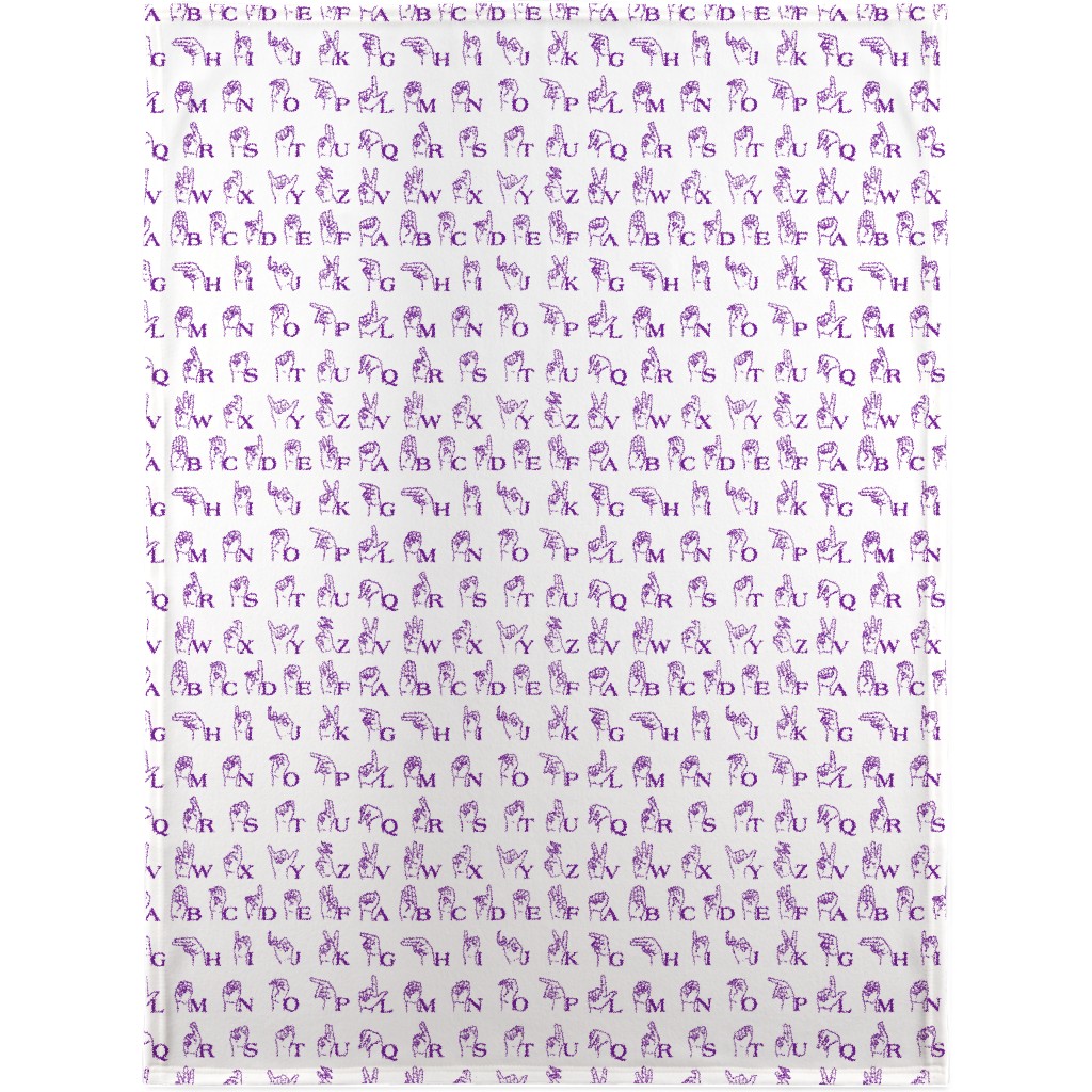 Sign Language Alphabet Blanket, Sherpa, 30x40, Purple