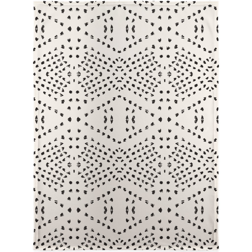 Boho Tile Blanket, Sherpa, 30x40, Beige, Black