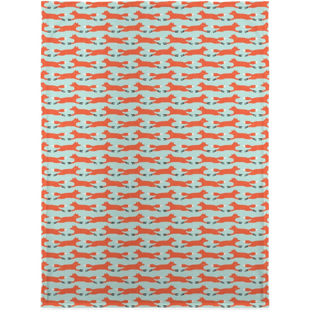 Little Orange Fox - Orange and Green Blanket, Sherpa, 30x40, Orange, Orange