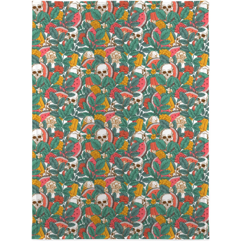 Summer Skull - Multi Blanket, Sherpa, 30x40, Green, Classic Green