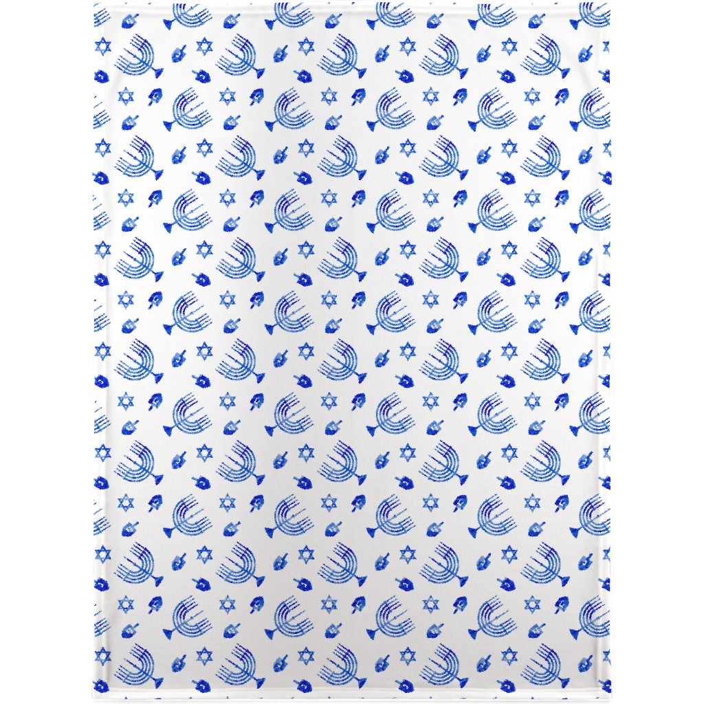 Watercolor Hanukkah Menorah, Dreidel, Star of David - Blue Blanket, Sherpa, 30x40, Blue, True Blue