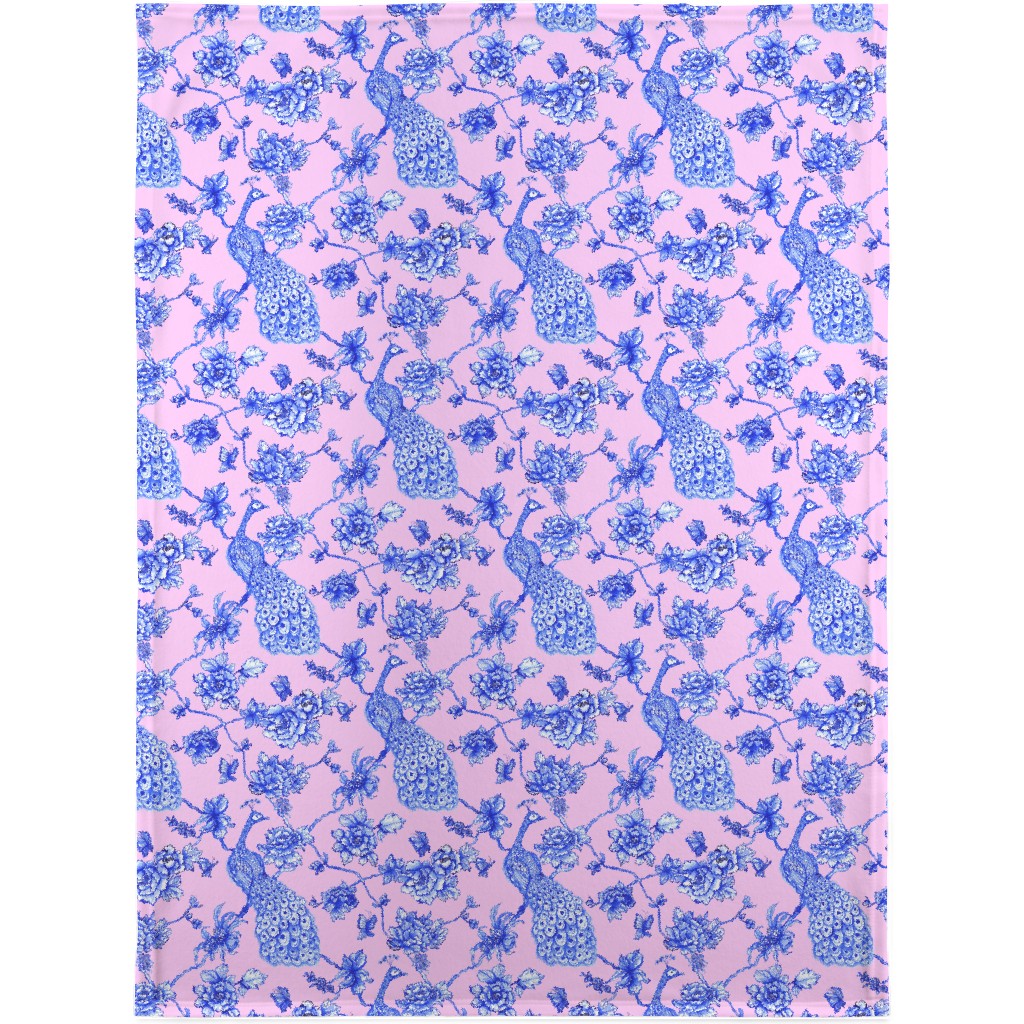 Chinoiserie Peacock Floral Blanket, Sherpa, 30x40, Pink, Bright Pink
