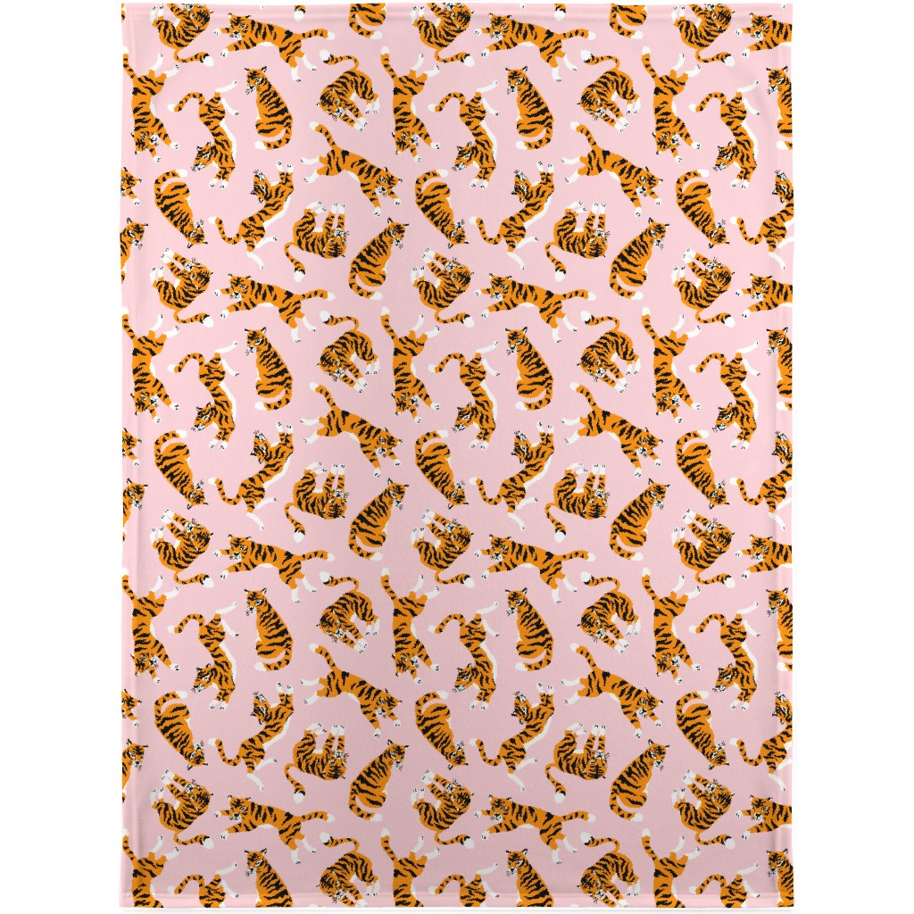 Tigers - Pink Blanket, Sherpa, 30x40, Pink