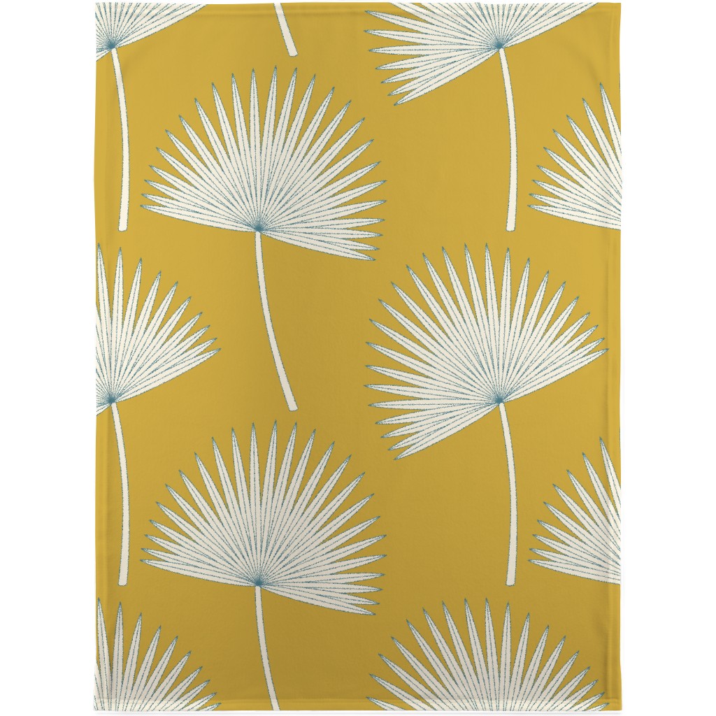 Boho Sunshine Palm Leaves Blanket, Sherpa, 30x40, Yellow, Marigold