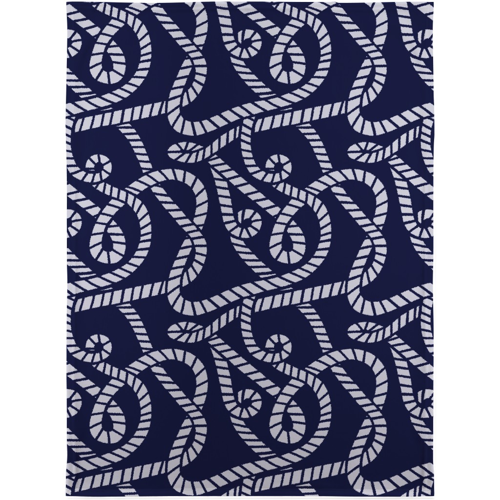 Nautical Rope on Navy Blanket, Sherpa, 30x40, Blue, True Blue
