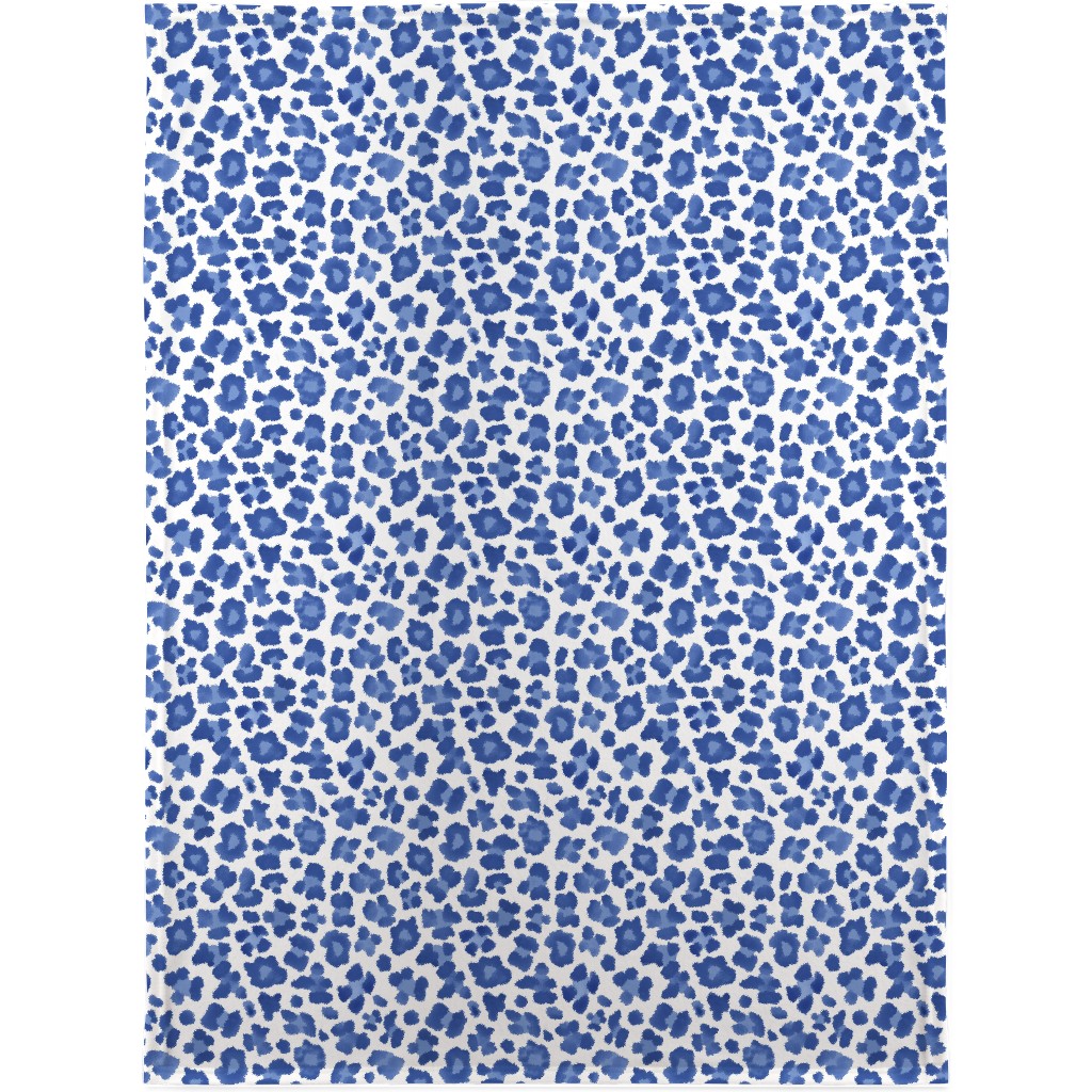 Leopard Print - Blue and White Blanket, Sherpa, 30x40, Blue