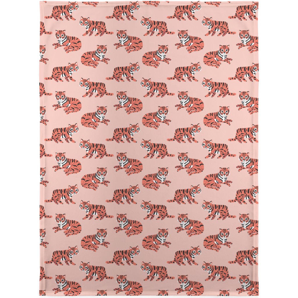 Jungle Tigers - Blush and Coral Blanket, Sherpa, 30x40, Pink