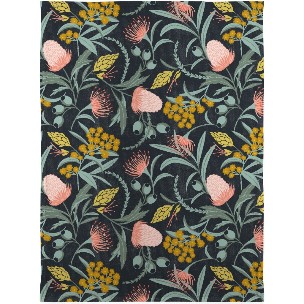 Flora Australis Botanical - Dark Blanket, Sherpa, 30x40, Multicolor