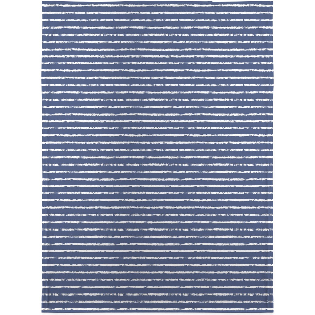 Distressed Dusty Blue and White Stripes Blanket, Sherpa, 30x40, Blue, True Blue