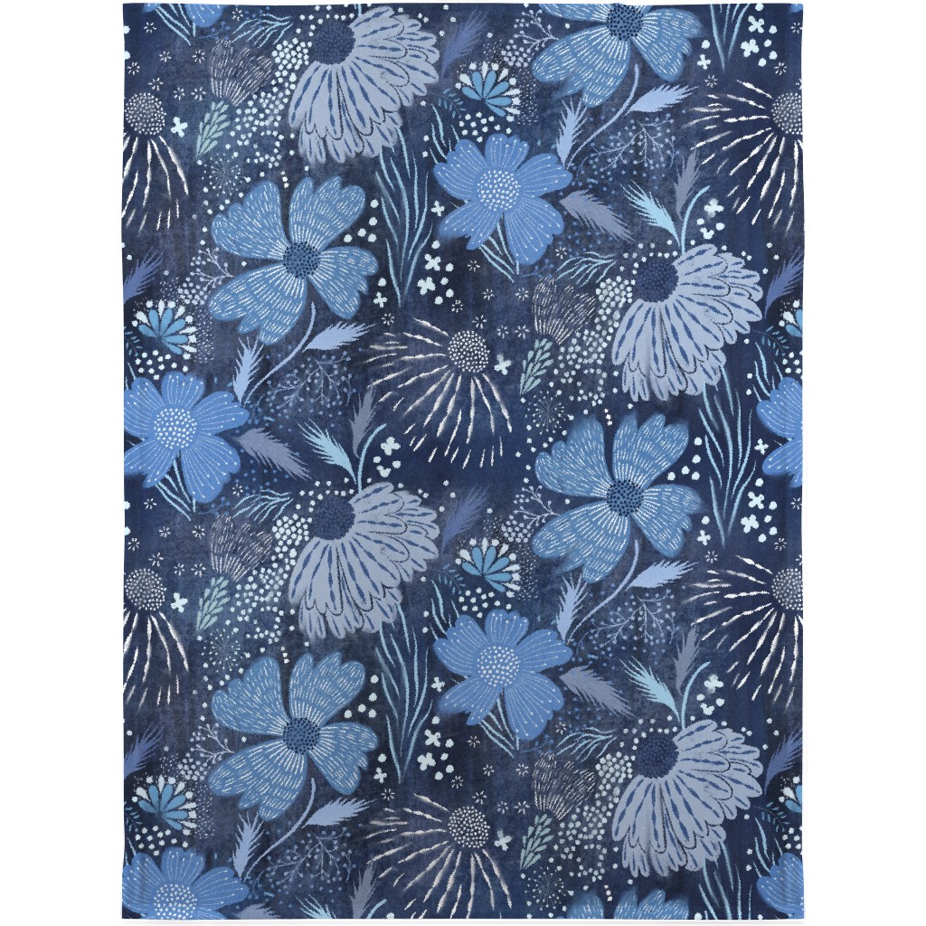 Shibori Flower Abundance - Blue Blanket, Sherpa, 30x40, Blue