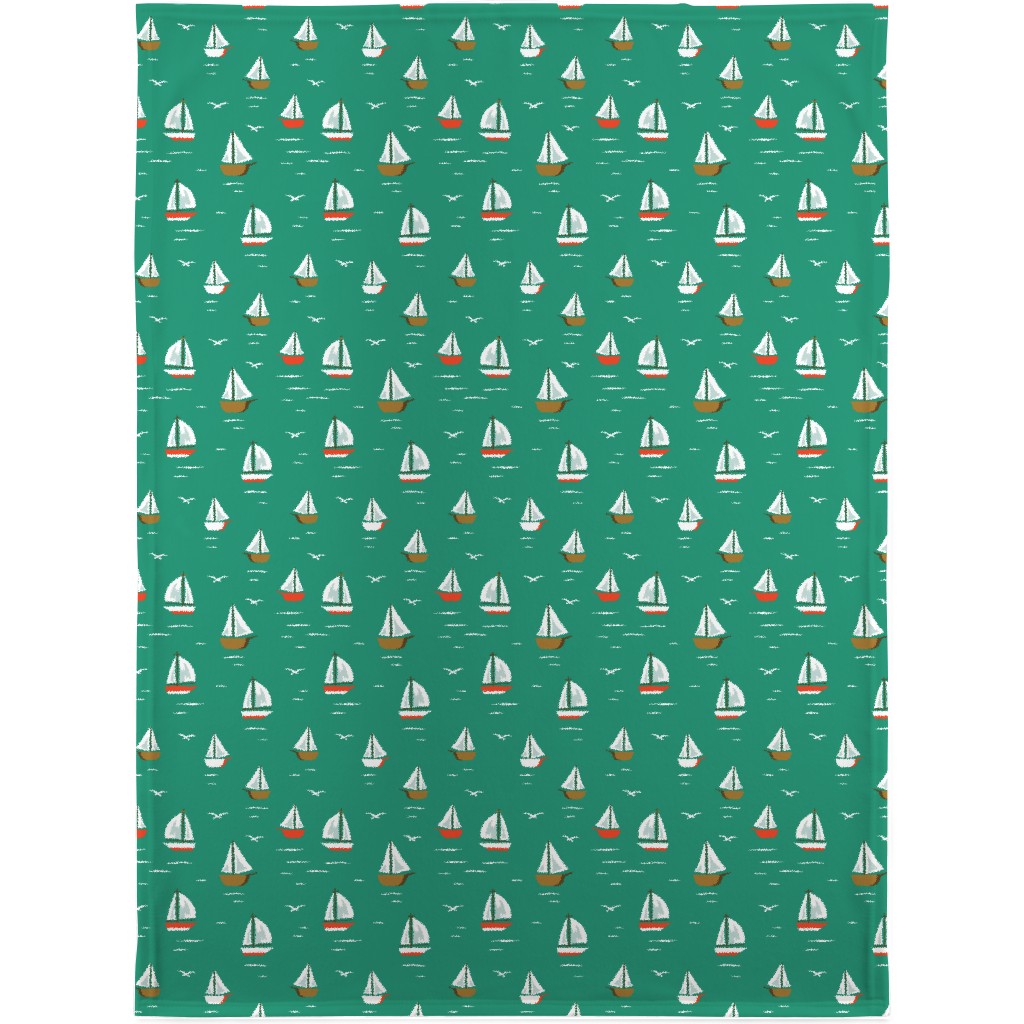 Sailboats Blanket, Sherpa, 30x40, Green, Celadon