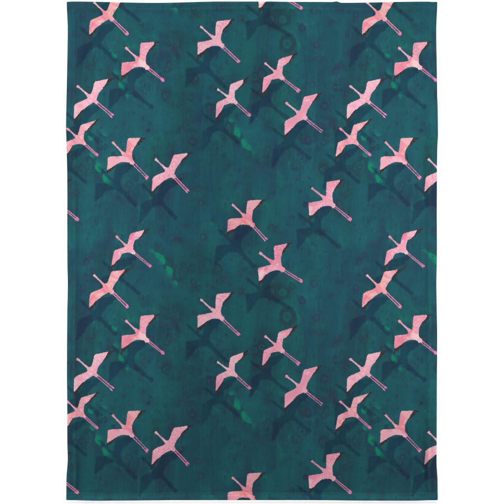 Flamingos Flying Blanket, Sherpa, 30x40, Green