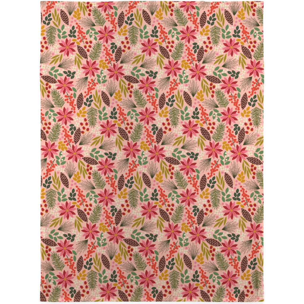 Pinecones and Berries - Pink Blanket, Sherpa, 30x40, Pink