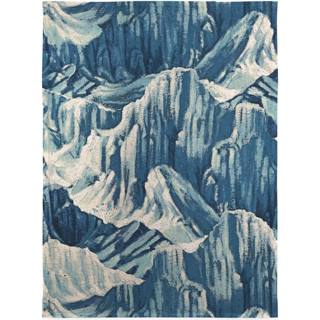 Vintage Snowy Mountains - Blue Blanket, Sherpa, 30x40, Blue