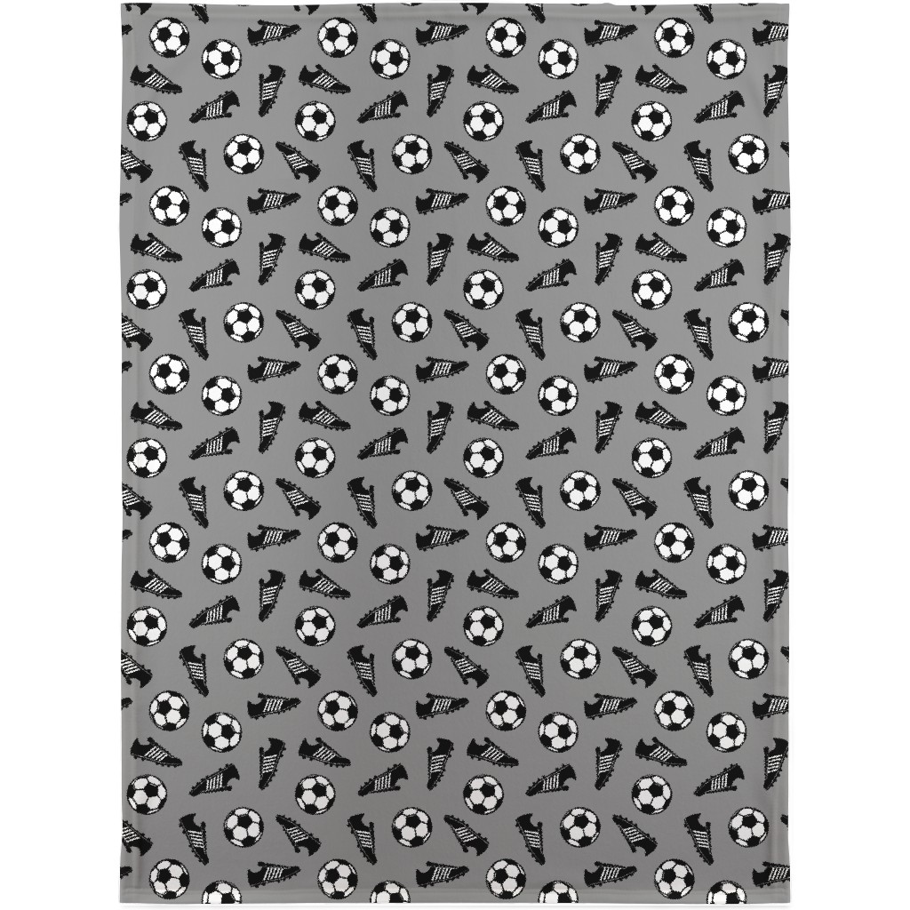Soccer Balls and Cleats Blanket, Sherpa, 30x40, Gray