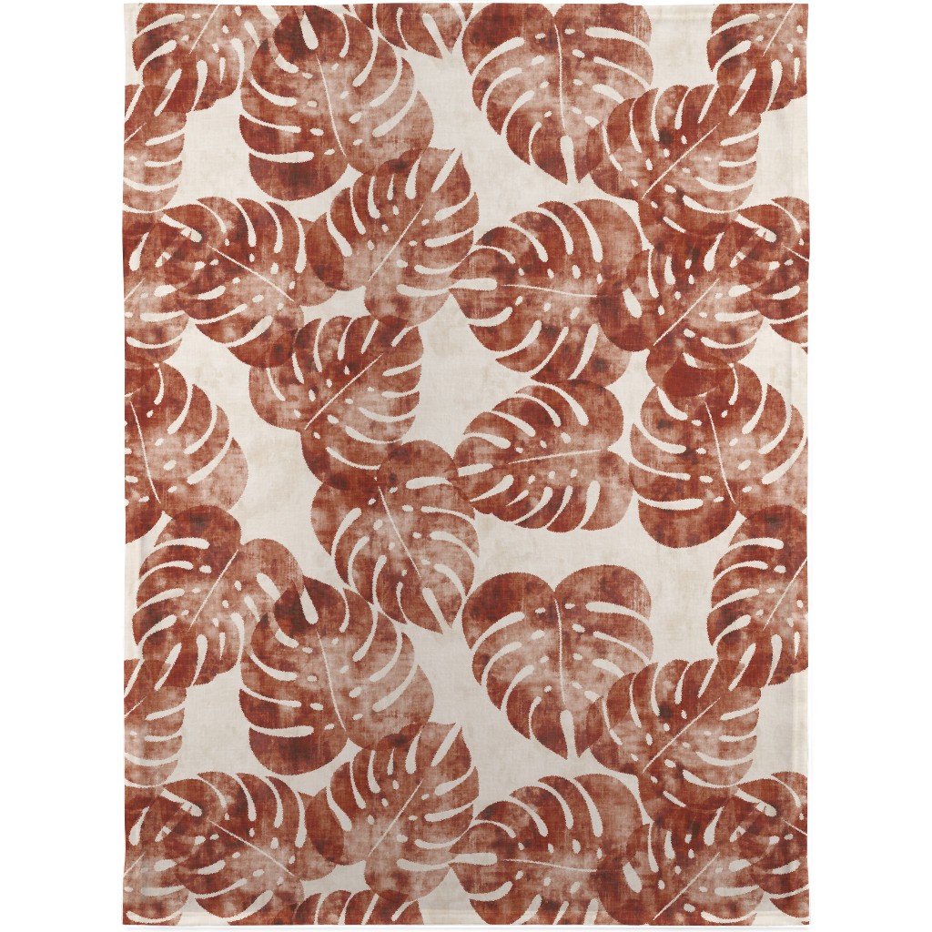 Monstera Leaves - Rust Blanket, Sherpa, 30x40, Brown