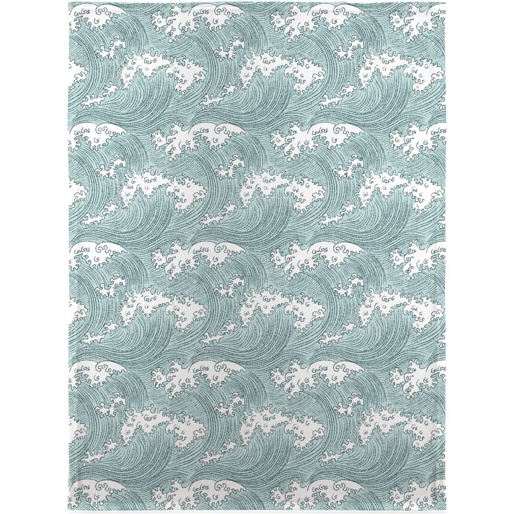 Japanese Waves Blanket, Sherpa, 30x40, Blue, True Blue
