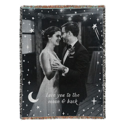 Moon And Stars Overlay Woven Photo Blanket, 54x70, White