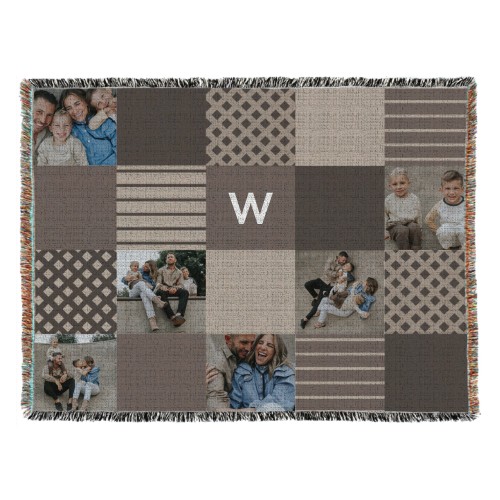 Patchwork Monogram Landscape Woven Photo Blanket, 54x70, Gray, granite