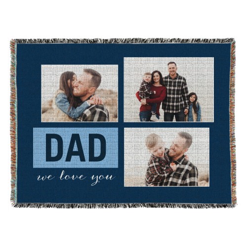 Block Collage Woven Photo Blanket, 54x70, Blue, navy
