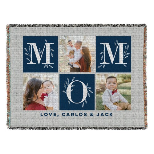 Mom Botanical Woven Photo Blanket, 54x70, Blue, light blue