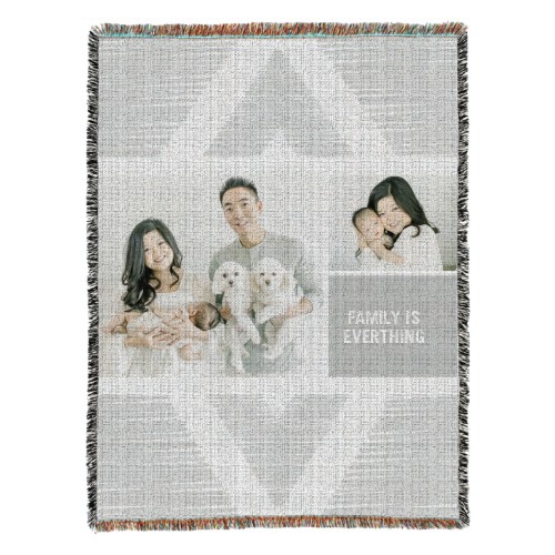 Modern Boho Sentiment Woven Photo Blanket, 54x70, Gray