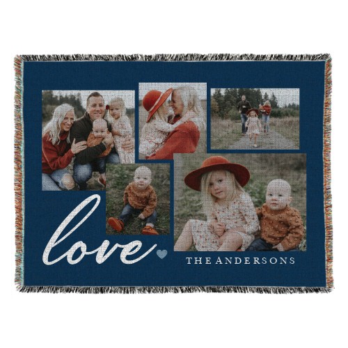 Script Love Collage Woven Photo Blanket, 54x70, Blue