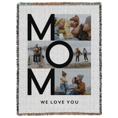 Bold Mom Letters Woven Photo Blanket, 60x80, White