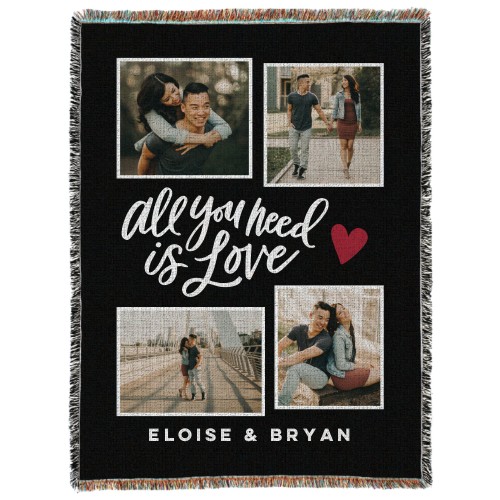 Love Script Collage Woven Photo Blanket, 60x80, Red