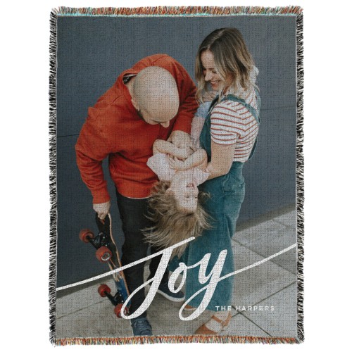 Tilted Joy Script Woven Photo Blanket, 60x80, White, white