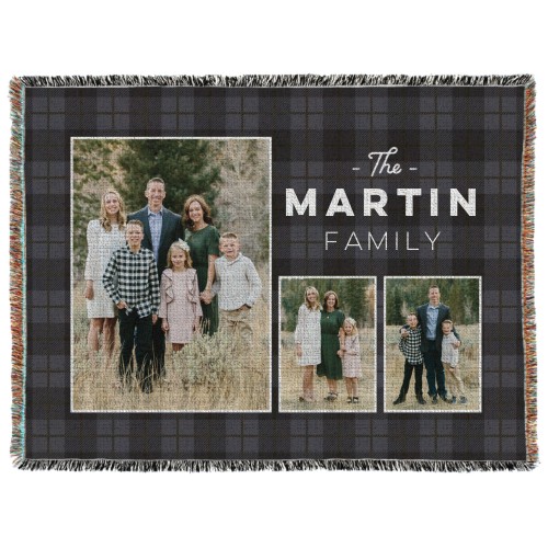 Rustic Plaid Family Woven Photo Blanket, 60x80, Black