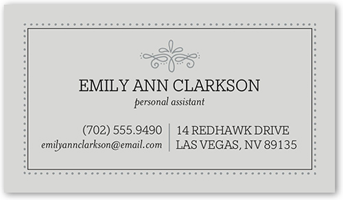 Charming Dotted Border Calling Card, Grey, Matte, Signature Smooth Cardstock