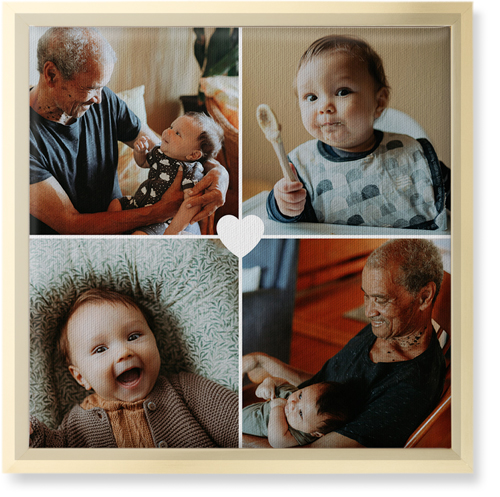 Heart Grid Wall Art, Gold, Single piece, Canvas, 12x12, White, white