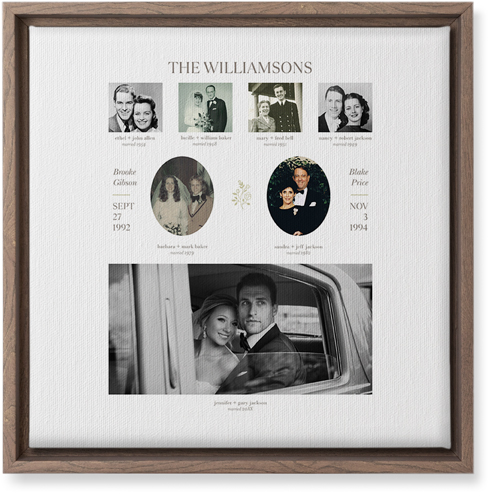 Marriage Family Tree Wall Art, Walnut, Single piece, Canvas, 12x12, White