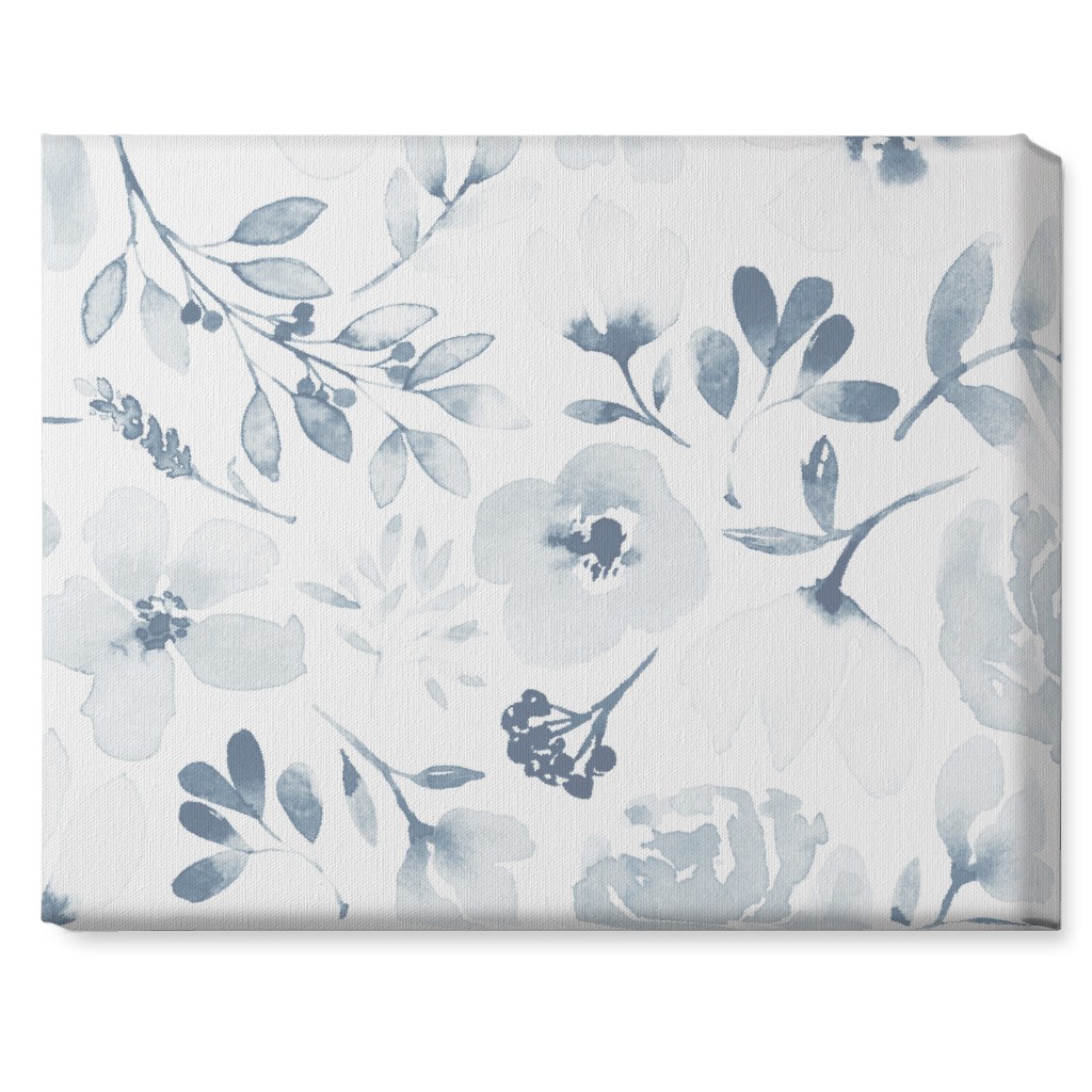 Faded Floral Watercolor - Light Blue Wall Art, No Frame, Single piece, Canvas, 16x20, Blue, True Blue